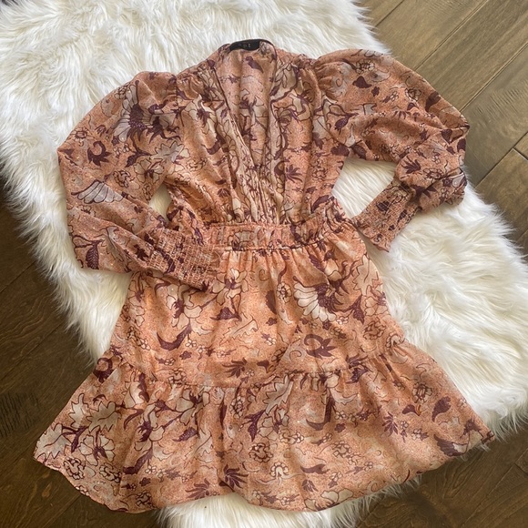 o.p.t. Dresses & Skirts - o.p.t long sleeve pink V-neck dress, poofy sleeves, side zipper - Size Small